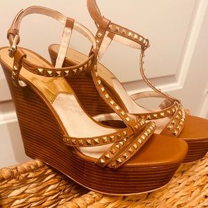 Michael Kors Orange Leather Studded Strap Wedges.
